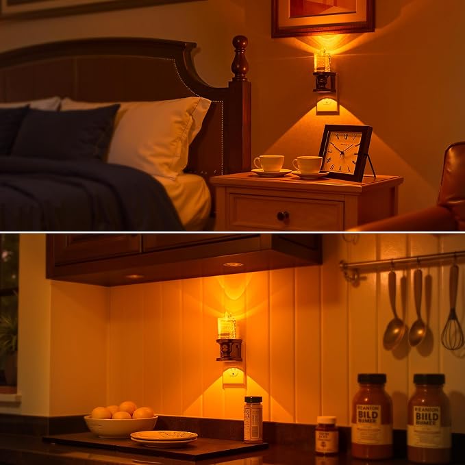 Briignite Flameless Candle Night Light, Bubble Night Lights Plug into Wall, Candle Nightlight with Light Sensor, 0-100LM Dimmable LED Night Light Plug in, Amber Nightlight for Hallway Bathroom