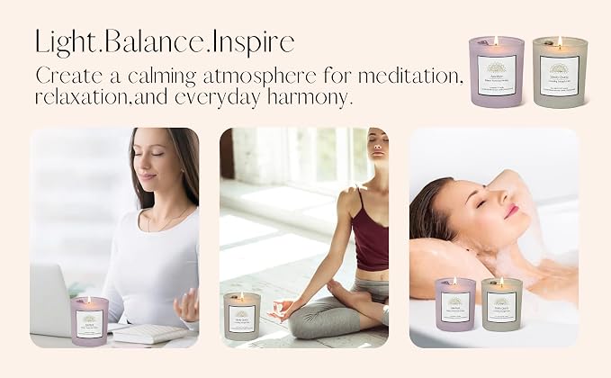 AvaConcept Healing Crystal Candle Gift Set – Amethyst & Smoky Quartz | Hand-Poured Soy Wax Candles Lavender Vanilla & Sea Salt Driftwood Aromatherapy Natural Crystals Infused Set of 2/5.3oz Each