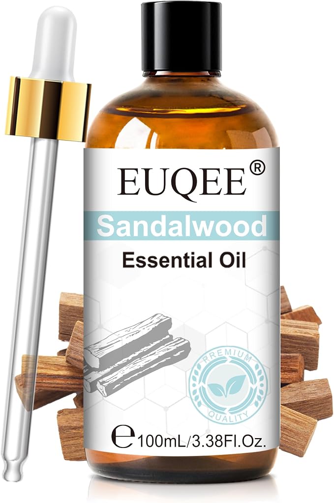 EUQEE 100ml Sandalwood Essential Oil, Sandalwood Essential Oil for Diffuser, Massage, DIY Soap,Candle Making, Skin & Hair Care - 3.38 Fl Oz