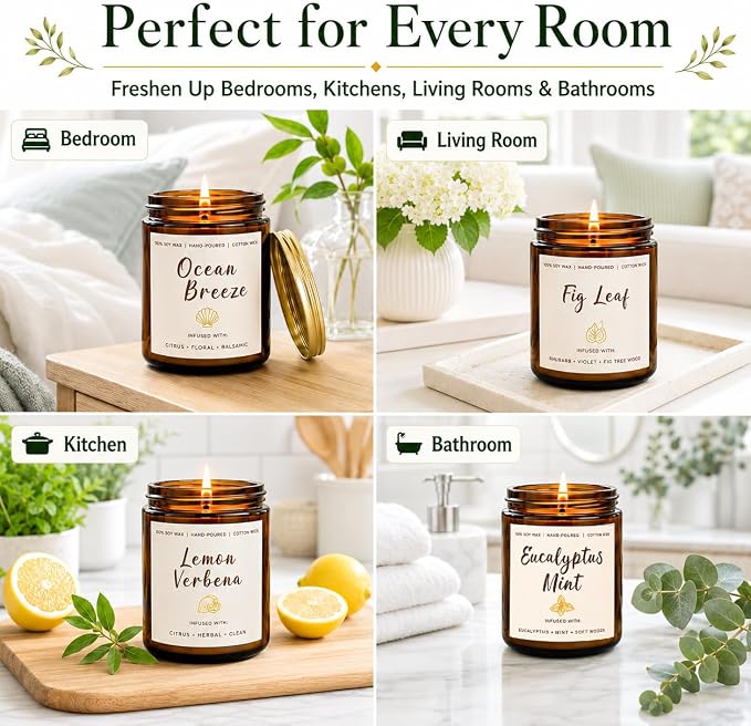 Scented Candles Set, 6 Pack Soy Wax Candles for Home, 42 oz 300 Hours Fresh Spring Summer Scents, Long Burning Candle Gift for Bedroom Bathroom Kitchen