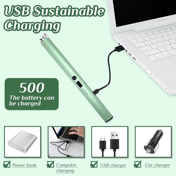 2 PCS Candle Lighter,Windproof Flameless Electric Lighter with LED Power Display ＆ Safety Switch, Upgraded Plasma USB Rechargeable Lighters for Birthday Camping BBQ (Green)