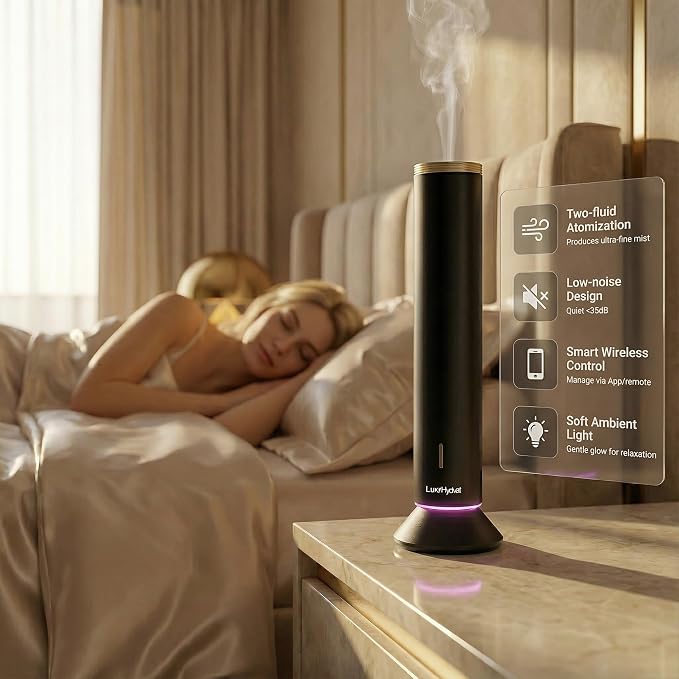 Waterless Essential Oil Diffuser, Smart App Controlled Scent Diffuser for Large Room, Covers Up to 4000 Sq Ft, Quiet Aroma Diffuser for Home Hotel Office,360° Ambient Light (Black, Desktop)