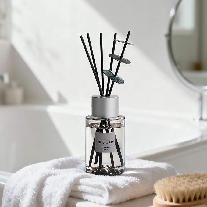 Airkeep Reed Diffuser/Grey Reed Diffuser Set/6.7 oz(200ml)/Lavender Field Oil Diffuser & Reed Diffuser Sticks/Home Decor & Office Decor, Fragrance and Gifts