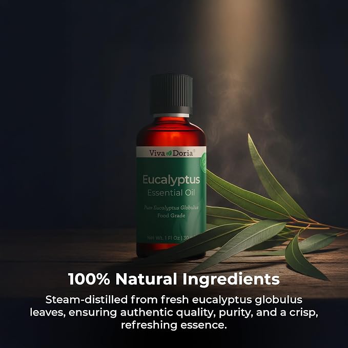 Viva Doria Eucalyptus Essential Oil, 100% Pure, Natural, Essential Globulus Oil, Undiluted, for Aromatherapy | Food Grade, 30 mL (1 Fluid Ounce)