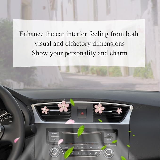 ORIESSE Flowers Car Accessories,4pcs Pink Daisy Air Vent Clips Car Air Freshener,4 Sizes Light Pink Flower Vent Clips Car Decor for Women,Refillable Diffuser
