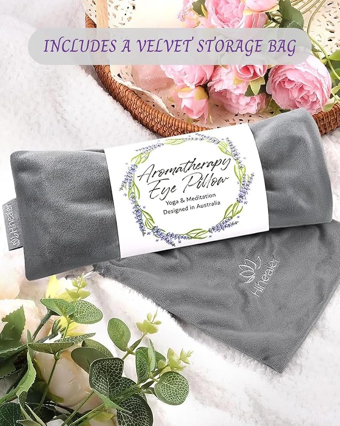 Lavender Eye Pillow for Relaxation, Yoga, Sleep – Weighted Eye Mask for Headache, Sinus, Aromatherapy Moist Heat Compress, Meditation Accessory, Relaxation Gift for Women (Grey)