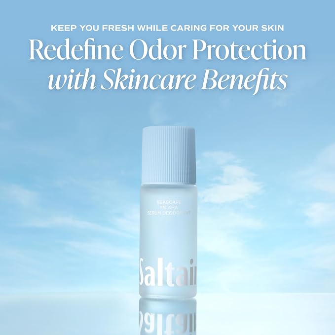 Saltair Serum Deodorant 2 Pack – 5% AHA – Aluminum-Free Odor Control for Women & Men – Mandelic Acid Deodorant with Lactic Acid – Seascape Scent – 2x 1.7oz Travel Roll On