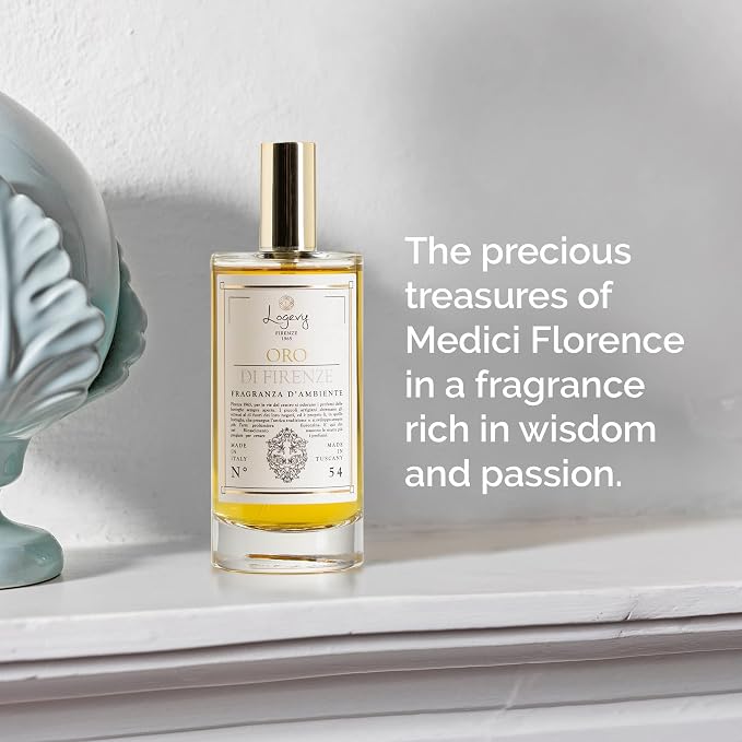 Logevy Firenze 1965 Oro di Firenze – Gold of Florence Luxury Home Fragrance Spray by Italian Master Perfumer with Floral & Earthy Notes to Captivate the Senses & Enliven Any Room – 100ml