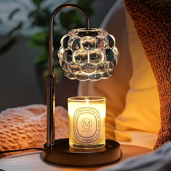 Candle Warmer Lamp with Timer Adjustable - Height Candle Warmer, Dimmer, Black Glass Wax Melting Lamps for Home Decor, for Candles in Jars with 2 Bulbs