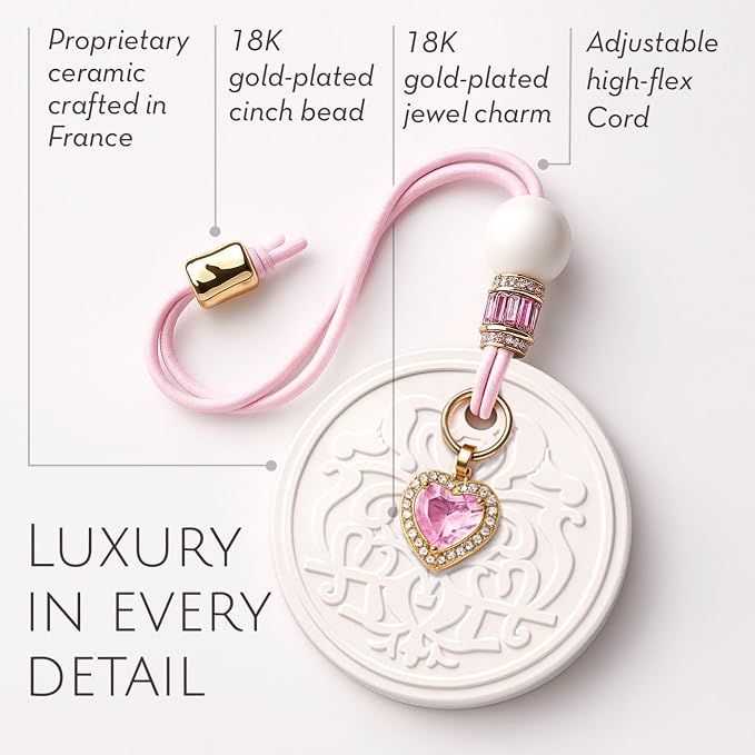 Luxury Car Air Freshener for Women - Refillable & Portable Luxury Fragrance Diffuser - Cute Car Accessories & Interior Decor - Mirror Hanging or Vent Clips - Pink Heart Charm, Rose Scent