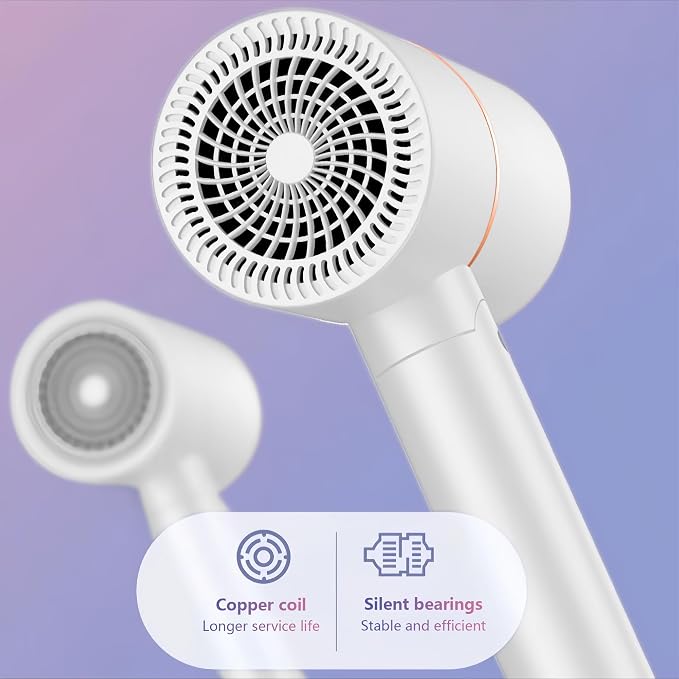Foldable Ionic Hair Dryer with Diffuser, 800W Fast Drying Blow Dryer, 38000 RPM, Lightweight, Pink Blue, for Home & Travel (White)