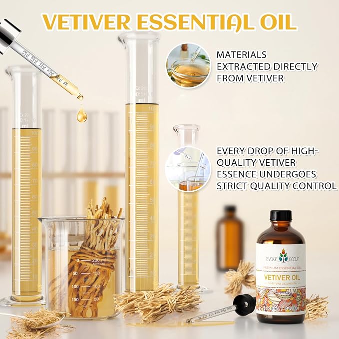EVOKE OCCU & Vetiver Essential Oil for Skin, DIY, Candle and Soap Making - 4 Fl Oz
