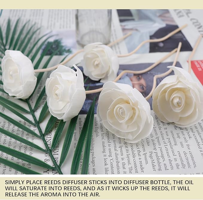 5 Pcs Flower Scent Diffuser, Natural Flower Scent Placement Filled Scent Oil Diffuser Sticks with Cord for Home Bathroom, Office (Camellia-1)