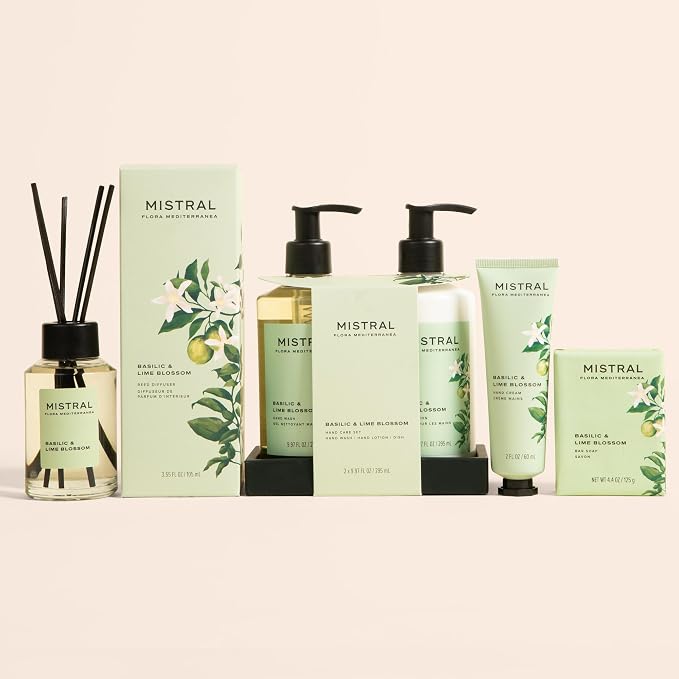Mistral Basilic & Lime Blossom Reed Diffuser – Luxury Basil & Lime Blossom Scent Diffuser for Home, Office, Bathroom | 100% Oil-Based & Alcohol-Free, Long-Lasting with Natural Reed Sticks (3.5 fl oz)