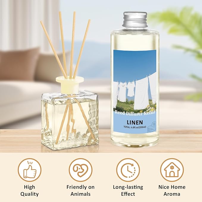 STRN Reed Diffuser Refill, Linen Scent Diffuser 200ml (6.8 fl.oz), Room Fresheners for Home, Long-Lasting Fragrance for Living Room, Bedroom, Office