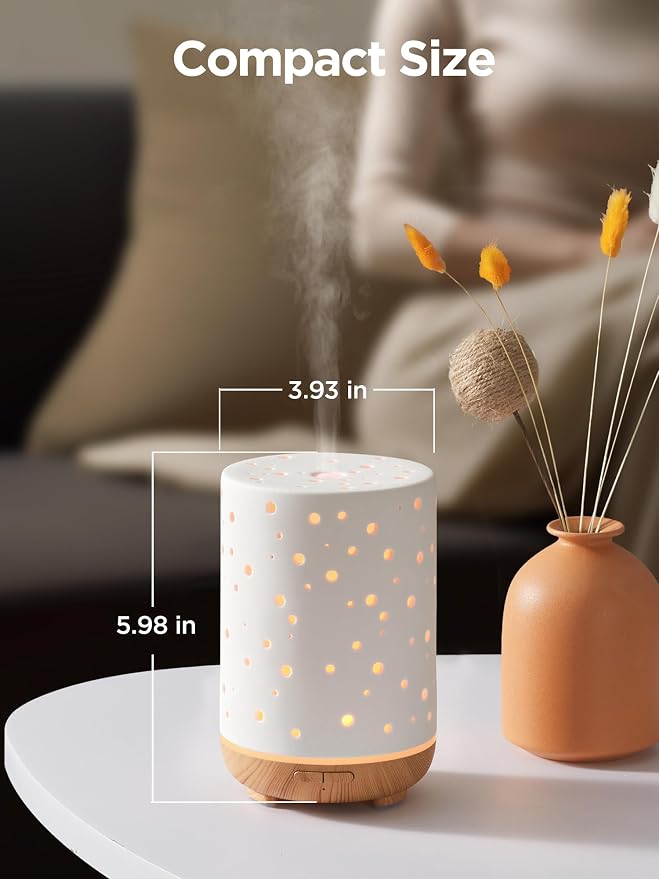 InnoGear 150ml Ceramic Diffuser for Essential Oils Handcrafted Aromatherapy Diffuser Oil Diffuser Ultrasonic Cool Mist Humidifier with 2 Mist Modes Waterless Auto Off for Room, Pack of 2