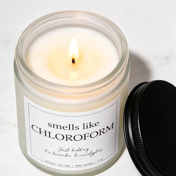 “Smells Like Chloroform” Candle, True Crime Gifts for Women, Stress Relief Gifts, Serial Killer Gift, Crime Junkie Merch, Lavender & Eucalyptus, 100% Soy Wax, 7OZ