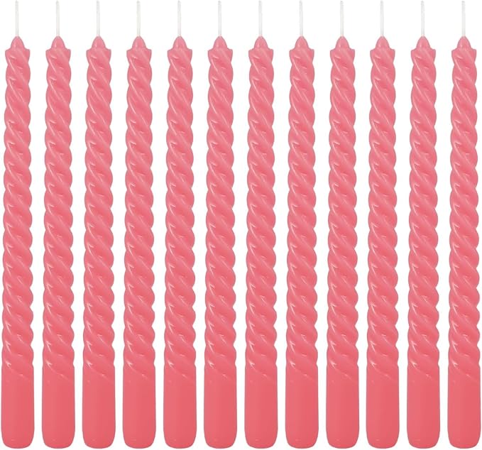 WPONSZU 10 Inch Pink Spiral Taper Candle Set of 12 Pack Unscented Dripless Candlesticks for Valentine's Day,Dinner,Party,Brithday,Wedding,Christmas,and Home Decoration