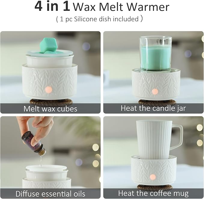 EQUSUPRO Wax Melt Warmer for Scented Wax Melts- Electric 4 in-1 Ceramic Candle Wax Warmer Burner Fragrance Wax Melter for Home Office Bedroom Living Room Decor & Gifts for Women
