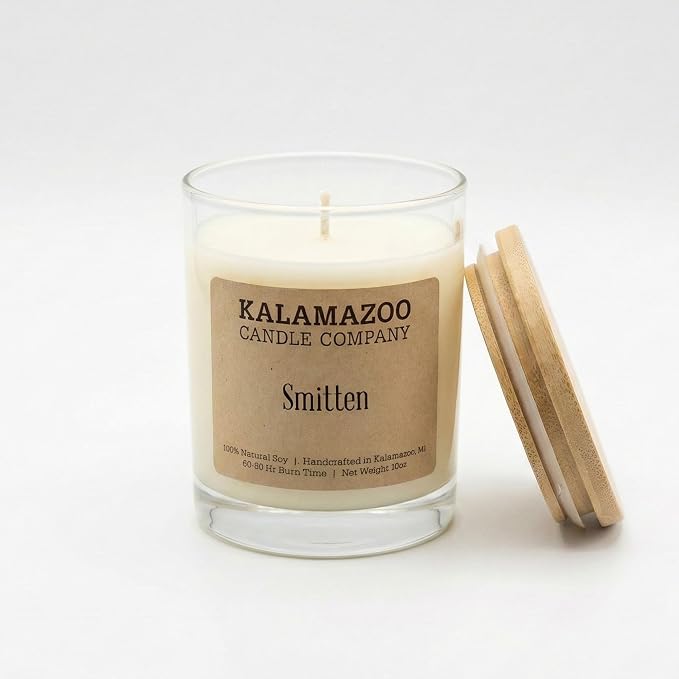 Kalamazoo Candle Company Hand-Poured Soy Wax Candle – 10oz Classic Jar, 60-80 Hour Burn Time – Made in USA, Highly Scented, Phthalate-Free (Smitten)