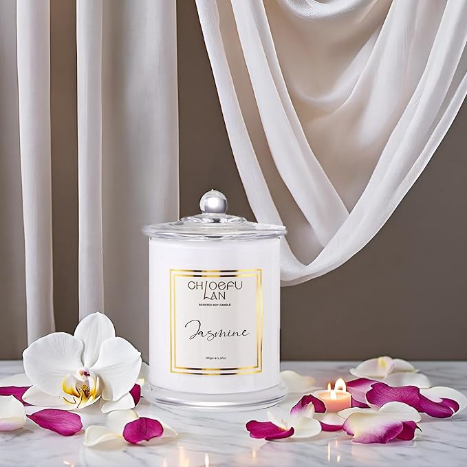 Jasmine Candle, Mothers Day Gifts Candles for Women, Scented Candles for Home Decor, Luxury White Natural Soy Candle, Wedding, Bachelorette & Bridal Shower Gift for Bride, 70 Hours 10 oz