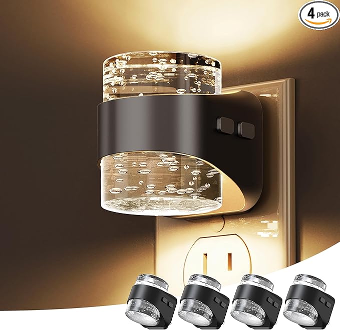 L LOHAS LED Night Light, 4 Pack 3000K Bubble Night Lights Plug into Wall, Acrylic Night Lights with Light Sensor, Adjustable Brightness,Soft White Plug in Nightlights for Rooms Bathroom Hallway