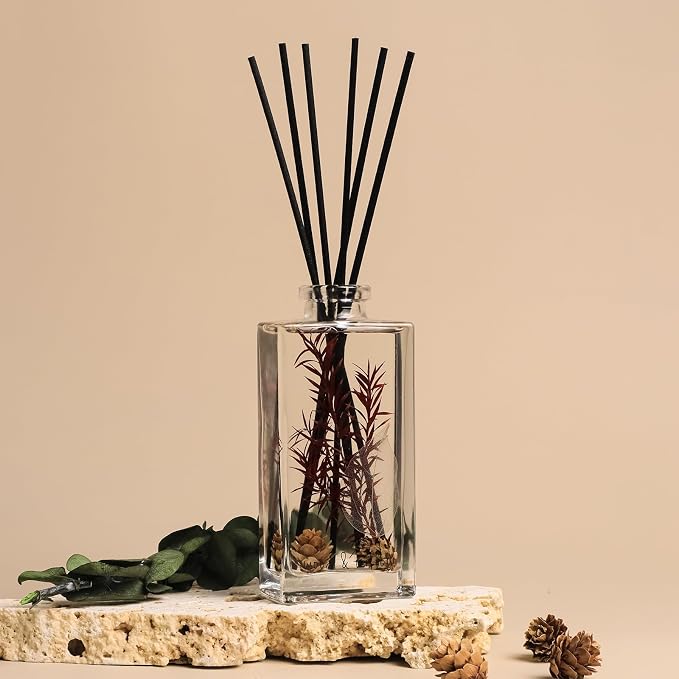 Wood & Willow Reed Diffuser Set with Dried Flowers, 5 fl. oz., Long-Lasting Home Fragrance - Wild Rose & Oud, Red Berry & Oak, Bergamot & Amber, Decorative Floral Design (Red Berry & Oak)