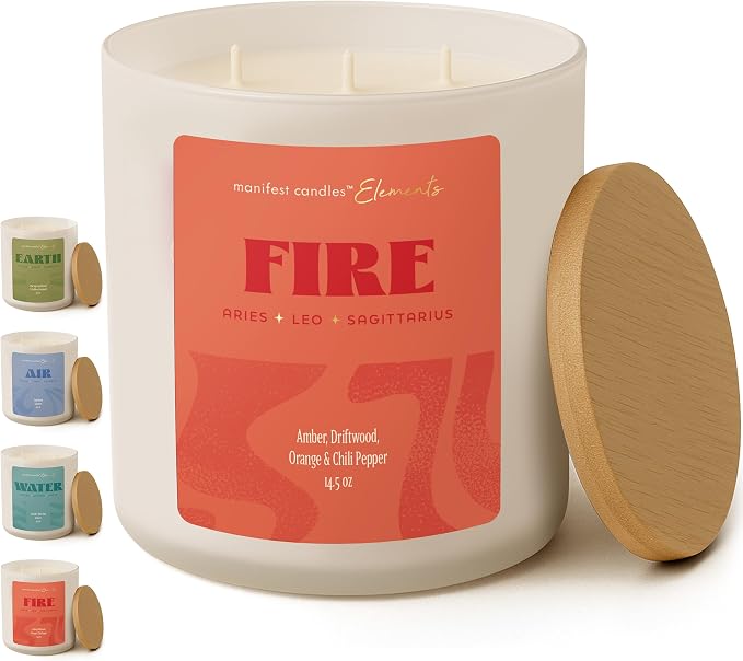 Leo Gifts for Women, Large 3 Wick Zodiac Fire, Aries Sagittarius Zodiac Gift for Women - 60 Hour Burn - Astrology Gifts for Woman, Healing Manifestation Spiritual Candles, Intention Meditation Candle