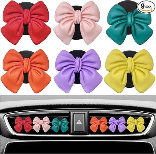 KVAEY 9 PCS Pink Bow Car Air Freshener, Automotive Cute Pink Bow Air Outlet Clips with Scent Pieces, Universal Coquette Car Air Vent Diffuser for Women and Girls (Multi-Color)