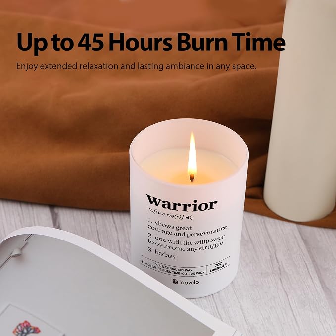Warrior Definition Motivational Scented Candle for Home Office Inspirational Gifts Cancer Patient Survivor Sobriety Gifts Jar Candle (7 oz, Lavender)