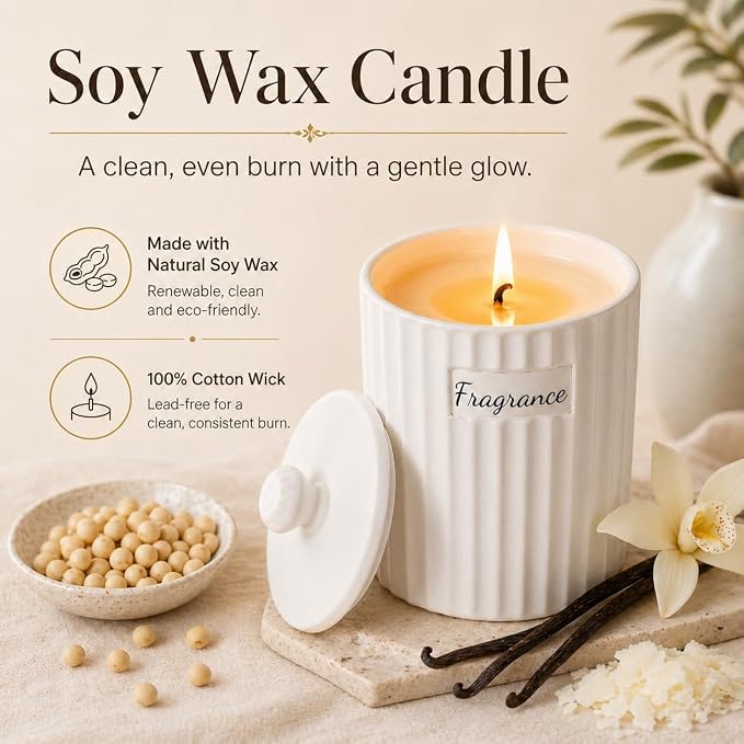 Viyffo Women Scented Candle - Vanilla Cream, Small 6.35oz Non Toxic Soy Candle, Matte White Ceramic Jar, Luxury Home Fragrance, Elegant Room Decor & Premium Birthday Gift Perfect for Friends