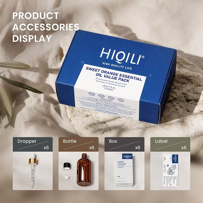 HIQILI Sweet Orange Essential Oil Set-1 fl oz (6 Pack) | Bulk Wholesale for Business, Air Freshening & Space Cleaning, DIY & Skin Care, for Hotel, DIY Studio, Gift & Household Stock