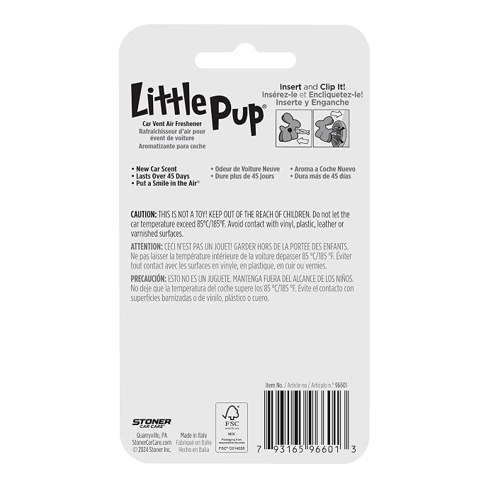 Little Pup 96601 New Car Scent Car Air Freshener Clip Provides Long-Lasting Freshness in a Compact Design, Fights Odors for up to 45 Days, Cute Car Odor Eliminator, Non-Toxic, Pack of 1