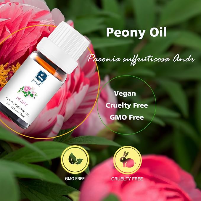 GM Gumili Peony Essential Oil - Pure Natural Fragrance for Aromatherapy, Perfume Making, Candles, Soap, Room Spray, Diffuser Blends - Organic, 10mL Undiluted - Pack of 2