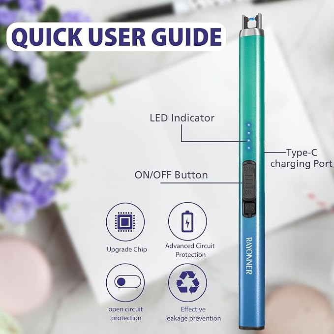 RAYONNER USB-C Plasma Arc Lighter, Mint Green+Blue/Green Gradient, 2 Pack | Rechargeable, Windproof, Flameless