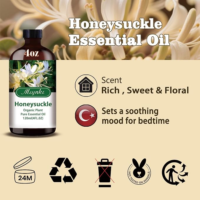 Honeysuckle Essential Oil, Honeysuckle Oil for Diffuser, Humidifier, DIY Candle, Soap, Floral Scent, Home, Gift Ready,Honeysuckle Fragrance Oil - MLYNKL Essential Oils (4.33 fl oz / 130ml)