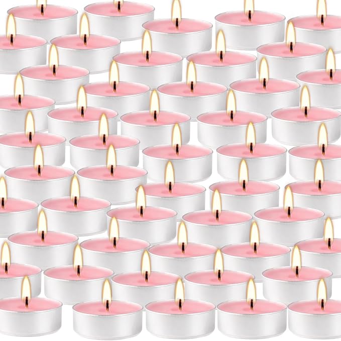 Howemon Pink Rose Scented Tealight Candles - 4 Hours - Giant 100 Bulk Packs - Smokeless Tea Lights for Valentine's Day, Weddings, Christmas, Home Decorative