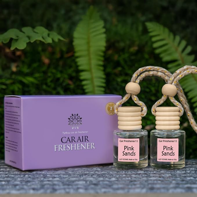 Hanging Car Air Freshener, Long Lasting Essential Oil Diffuser, Non-Toxic Pink Sands Scent, Cute Car Fresheners for Women, 2 Pack Made in USA