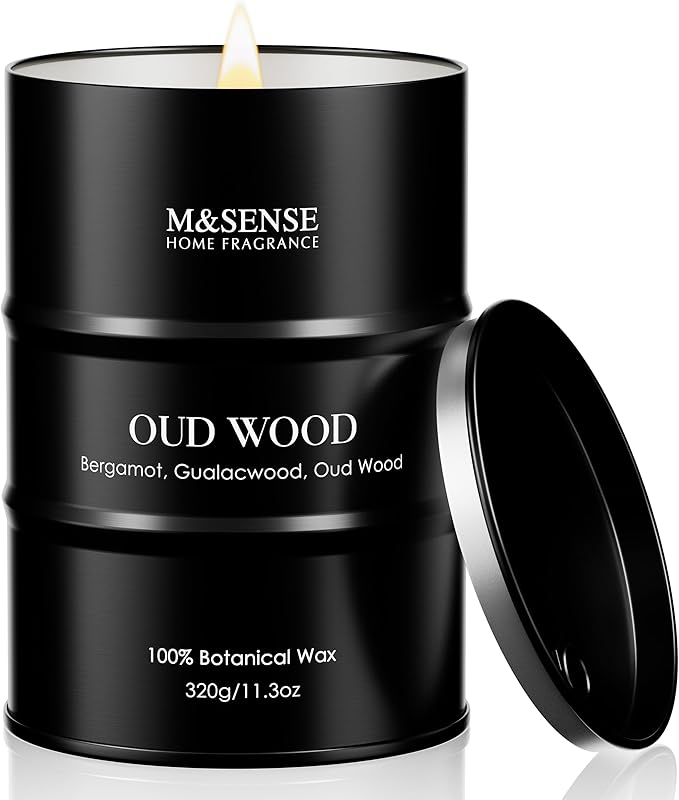 M&SENSE Oud Wood Scented Candles Christmas Decor, Natural Soy Wax Hoilday Candle, 11.3oz 70 Hours Christmas Candles, Winter Candle Gifts for Men Women,Sandwood Scented Candle for Home