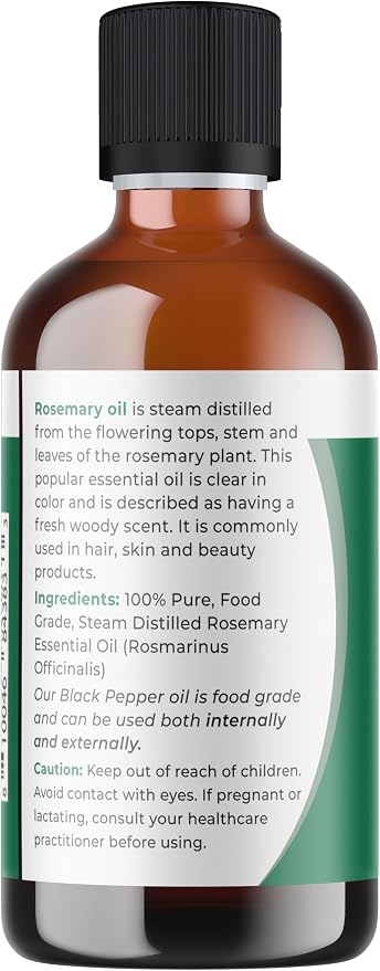 Viva Doria Rosemary Essential Oil, 100% Pure, Natural Essential Oil, Undiluted, for Aromatherapy | Food Grade, 118 mL (4 Fluid Ounce)