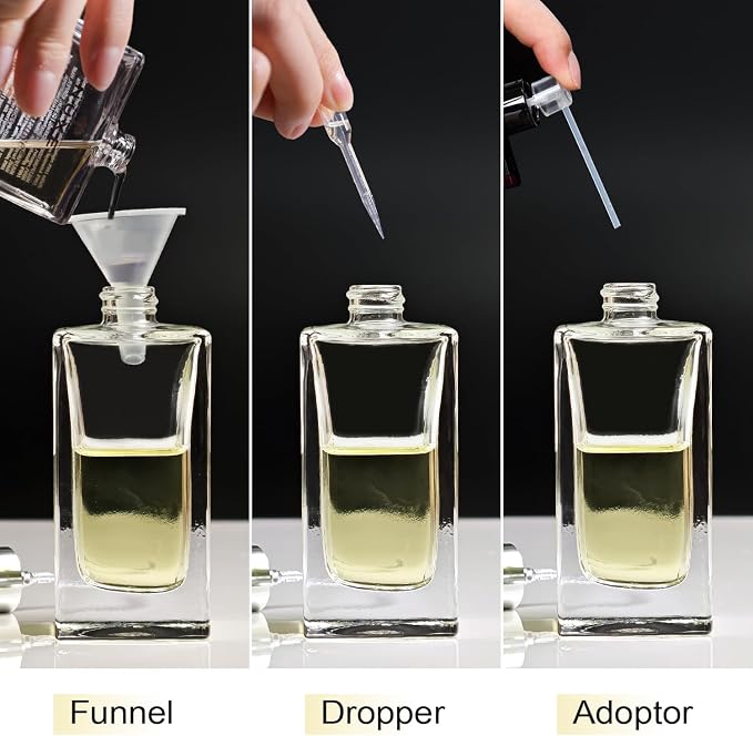 2 Pack 50ml/1.7 Oz Glass Spray Bottle Perfume Atomizer,Empty Travel Refillable Perfume Spray Bottle with 3 Kinds of Dispenser (White Cap, 50ml)