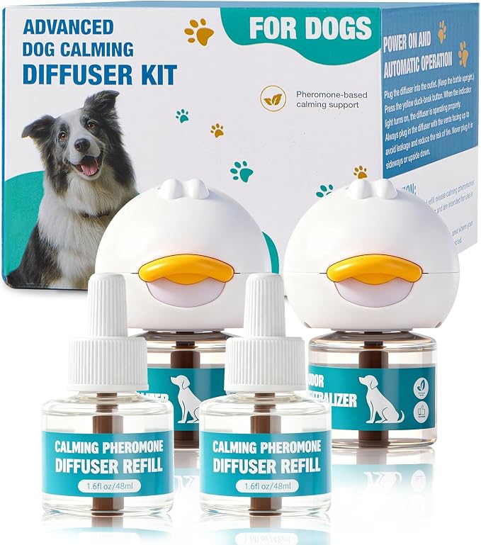 Dog Calming Diffuser, Calming Pheromones Diffuser Kit Pheromone Diffuser to Calm (2Plug in+4Refill) for Anxiety Relief Fighting Barking Stress,for All Dogs
