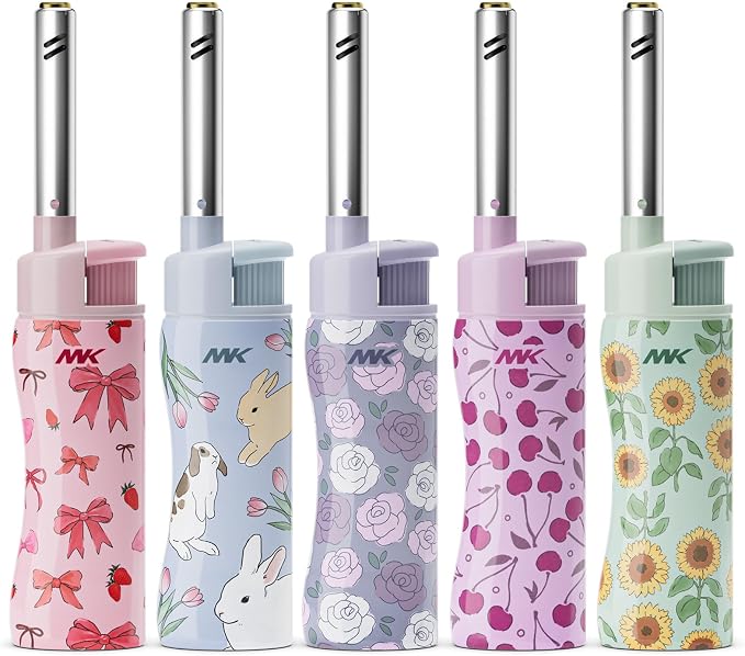 MK Candle Lighter, Butane Refillable Wind-Resistant Flame, 4-Pack for BBQ, Camping, Outdoor Use (Charm-5PC)