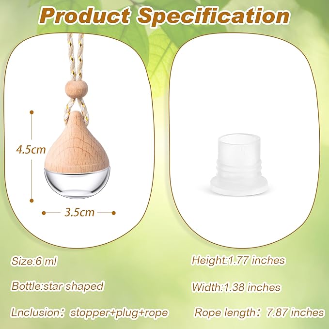 BBTO 50 Pcs Hanging Car Air Freshener Car Diffuser Bottles Empty Glass Perfume Bottle Freshener Diffuser Bottle Pendant for Essential Oil Fragrance Aromatherapy Ornament(Water Drop)