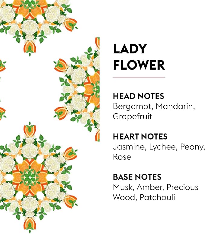 MAISON BERGER Reed Diffuser Bouquet, 100 ml, Lady Flower | Clear Glass Bottle, 8 Reed Sticks, 100 ml Refill, Up to 6-Week Passive Diffusion, No Flame, Made in France