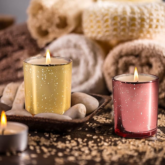 SHOWIN Thick Candle Jars for Making Candles 16 Pcs, 7 OZ Empty Jars with Wood Lids for Candle Making, Sample Container, Gold
