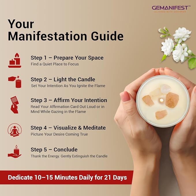 Love Manifestation Crystal Candle, Love Relationships Rose Jasmine Lilac Scented, Soy Candle, Valentine's Gift for Her/Him, Women's Wellness