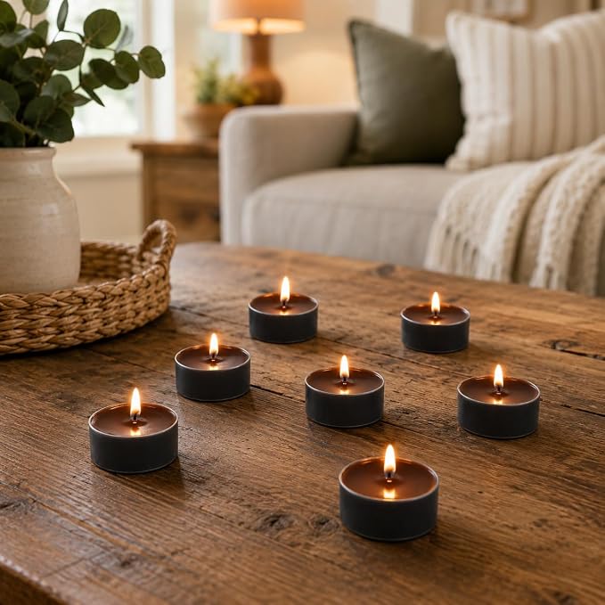 Chocolate Color Tea Lights Set of 24, Coffee Scented Tealight Candles, Handmade Tea Candles, Long Burning Tealights for Romantic Wedding Home Decor Gift