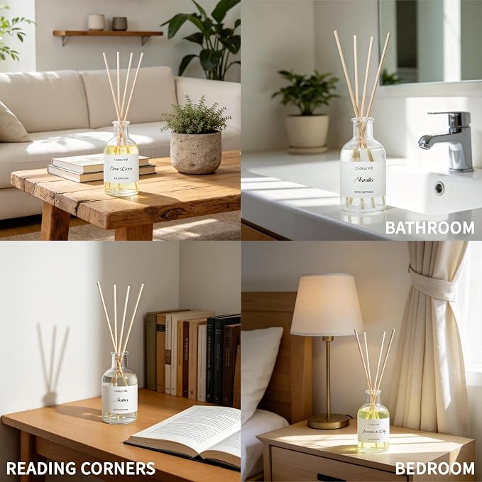 L'odeur Vill Reed Diffuser Set, 5.07 fl oz(150ml) Jasmine & Lily Reed Diffuser for Home Bathroom Diffuser with Long Lasting Scent Diffuser with 6 stricks Shelf Decor