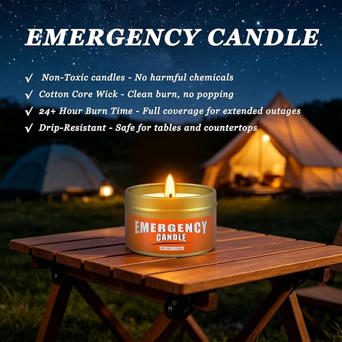 24+Hour Candle Set 24 Pack 2.8oz, Emergency Candles for Power Outages, Mountain Climbing, Wild and Camping Use. Portable and Tabletop Design, Bulk Emergency Candle Supplies.